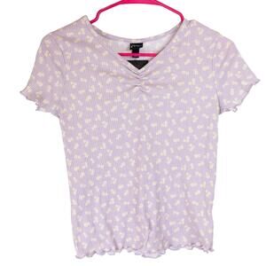 Art Class Girls Cropped Lavender Ribbed Print T-Shirt NWT Large